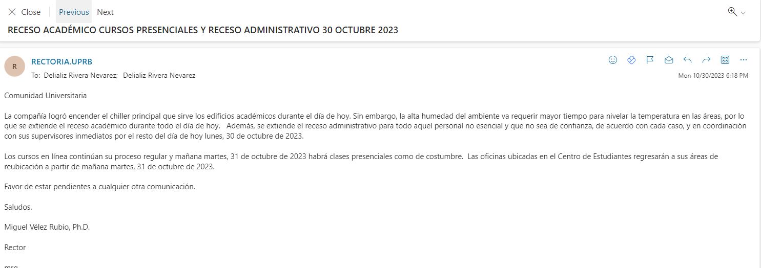 RECESO ACADÉMICO CURSOS PRESENCIALES Y RECESO ADMINISTRATIVO 30 OCTUBRE 2023